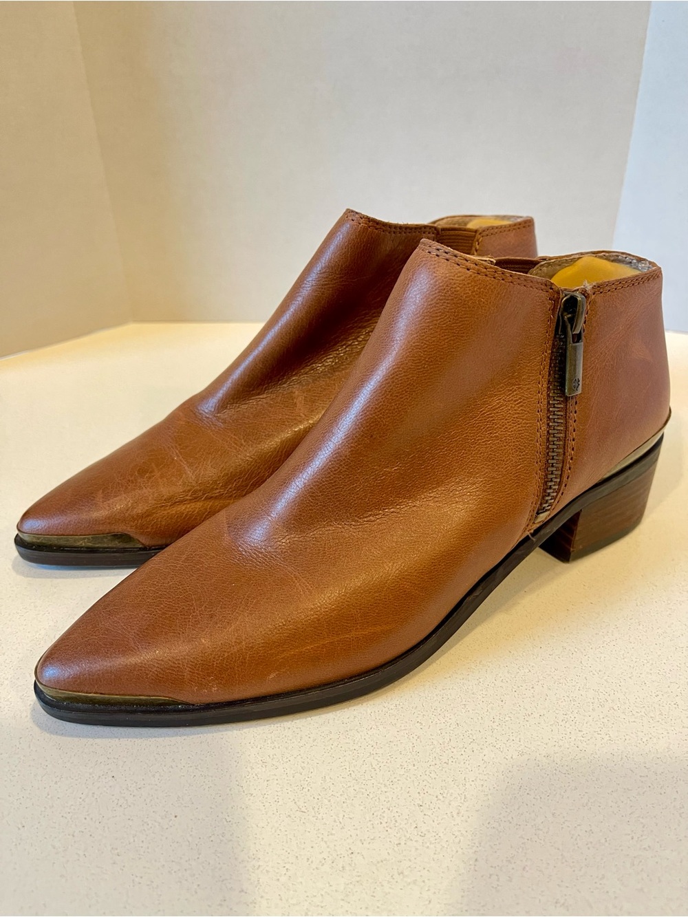 Lucky Brand Brown Leather Ankle Boots with Side Zip Size 6